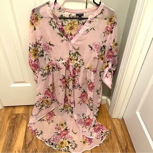 Torrid Pink and Yellow Floral Sheer Blouse